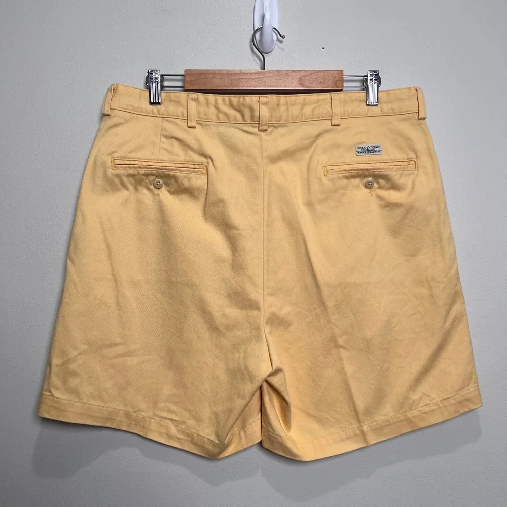 Polo Ralph Lauren Polo Chino Shorts Pleated Cotton Mens 34* Yellow Solid Preppy